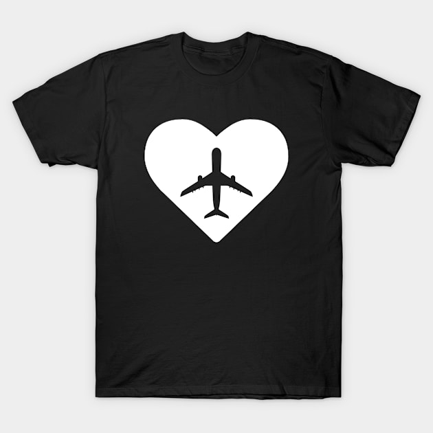 Airplane Heart Silhouette T-Shirt by LetsBeginDesigns